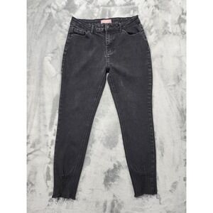 Bamboo Jeans Juniors 11 Black High Rise Skinny Distressed Raw Hem Stretch Denim